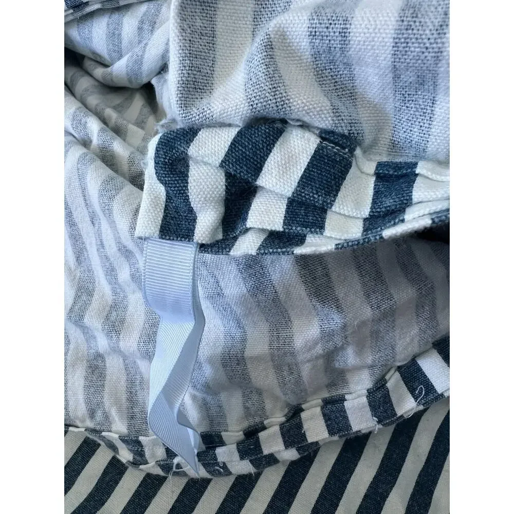Full Duvet Cover Striped Navy Blue White 100% Heavy Cotton Minimalist Durable